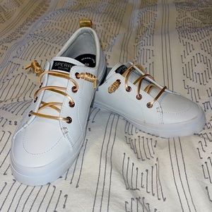 NWOT White Sperrys with Rose Gold Laces